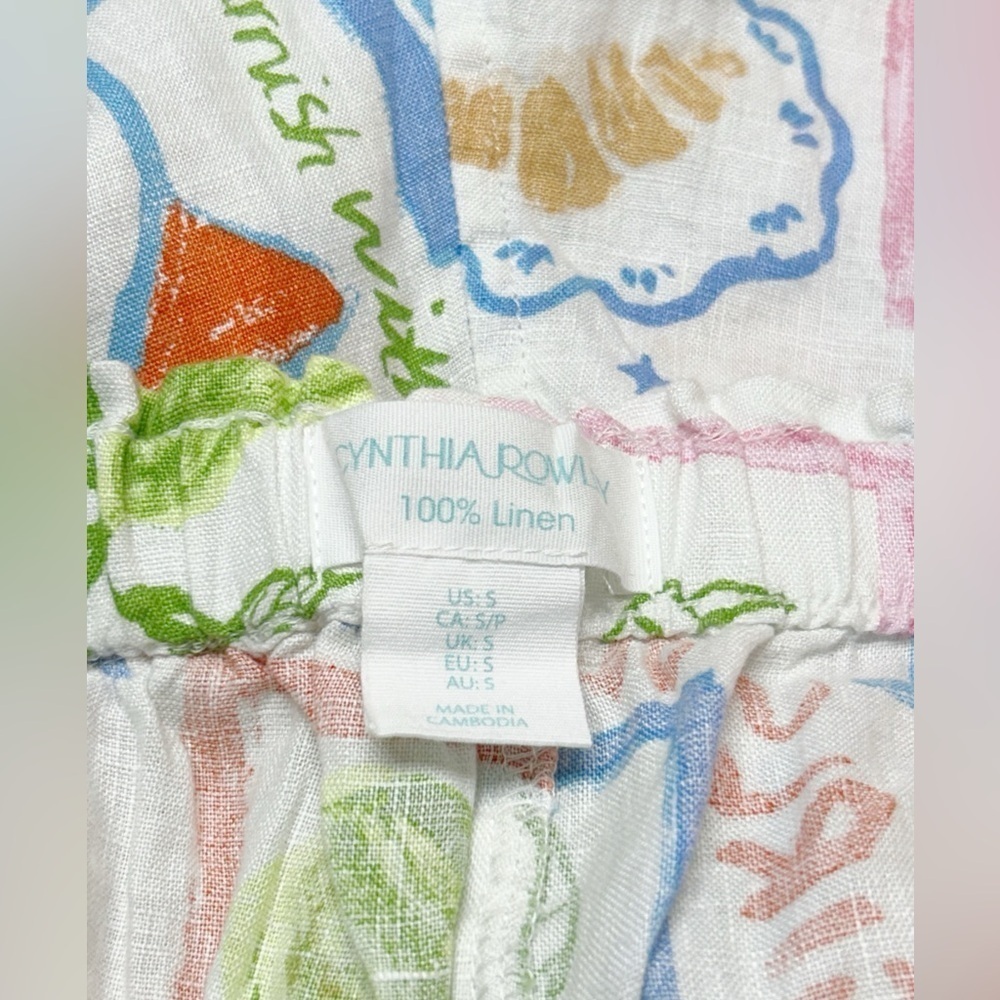Cynthia Rowley 100% Linen Beach Pants Small Brunch Print Wide Leg NWOT - Picture 3 of 5
